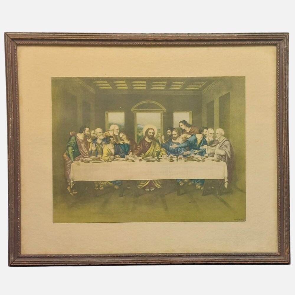 Vintage The Last Supper Framed Print 11.5x9.5 Mid Century Religious Wall Decor